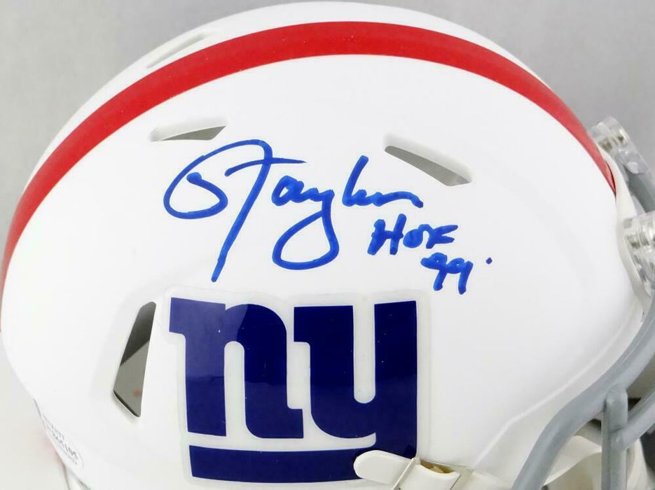Lawrence Taylor New York Giants Signed NY Giants Flat White Mini Helmet with HOF (BAS COA)