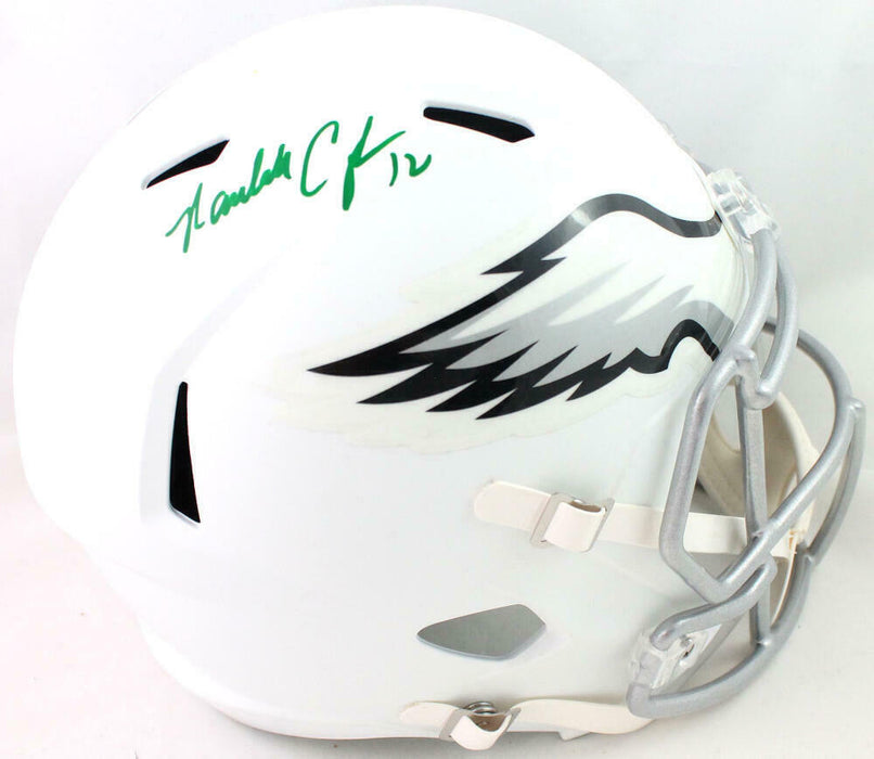Randall Cunningham Philadelphia Eagles Signed Eagles Full-sized Flat White Helmet *Green (BAS COA)