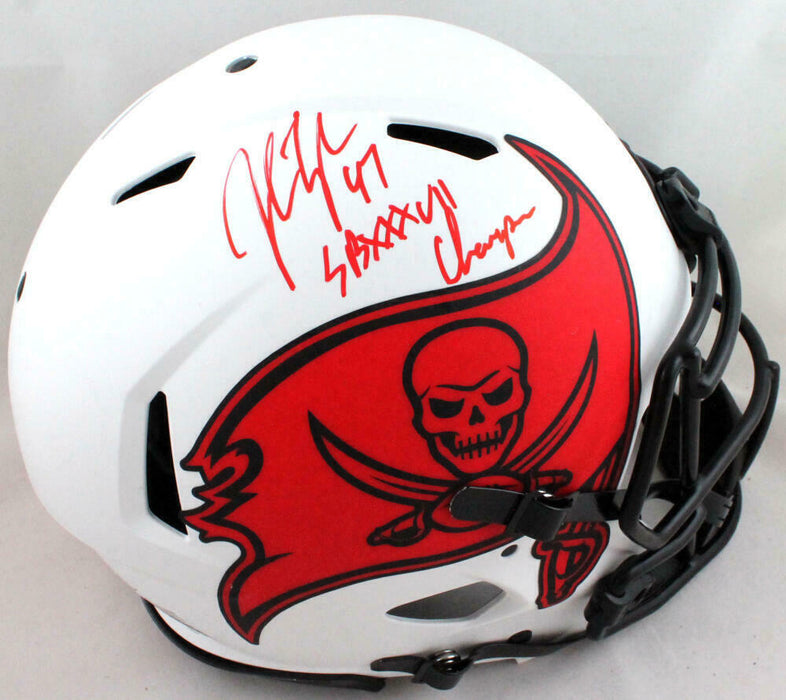 John Lynch Tampa Bay Buccaneers Signed TB Bucs Authentic Lunar Full-sized Helmet with SB Champs *Red (BAS COA)