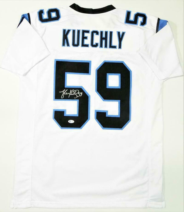 Luke Kuechly Autographed White Pro Style Jersey (BAS COA)
