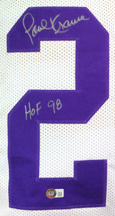 Paul Krause Minnesota Vikings Autographed White Pro Style Jersey w/ HOF- (BAS COA)