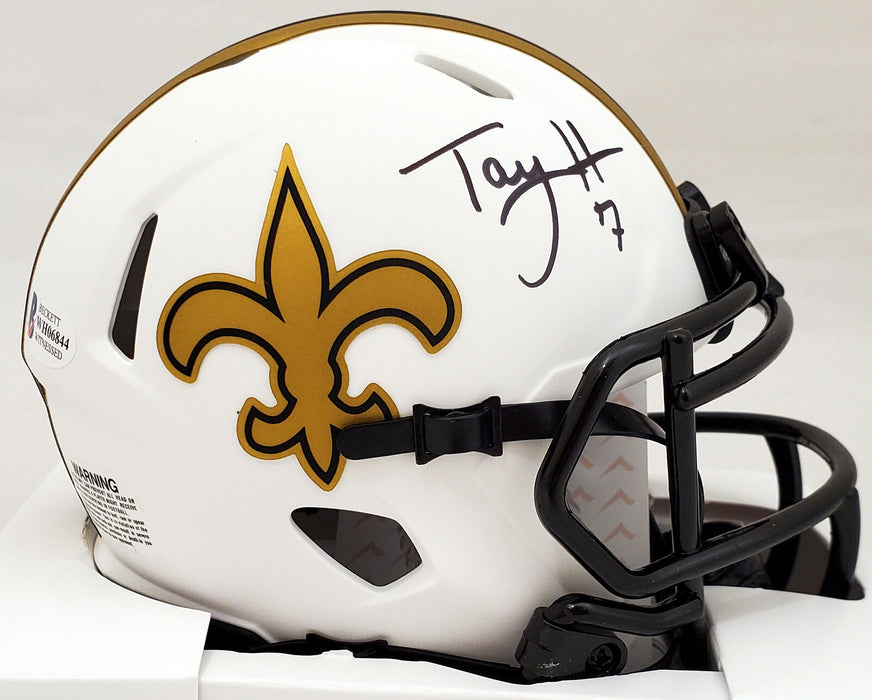 Taysom Hill New Orleans Saints Signed Lunar Eclipse White Mini Helmet (BAS COA)