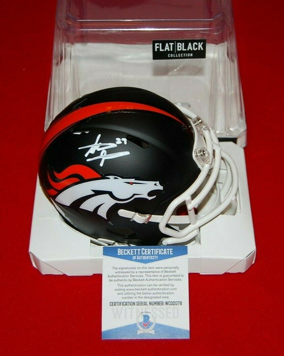 STEVE ATWATER Denver Broncos signed Flat Black Mini Helmet Beckett Witnessed COA