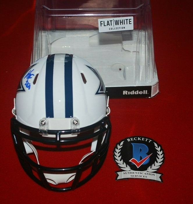 CLIFF HARRIS Dallas Cowboys signed Flat White Mini Helmet (BAS COA)