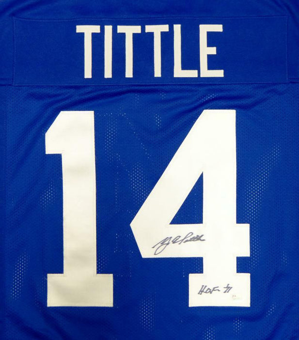 Y.A. Tittle Autographed Blue Pro Style Jersey With HOF (JSA COA)