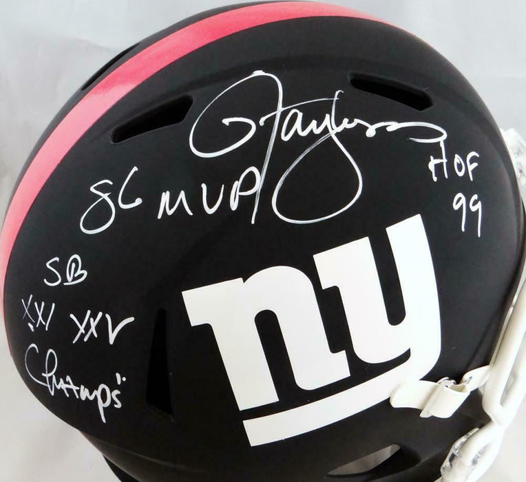 Lawrence Taylor New York Giants Signed NY Giants Full-sized Flat Black Helmet with 3 Insc (BAS COA)