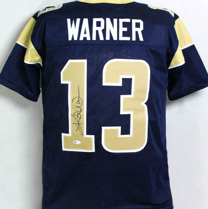 Kurt Warner Autographed Blue/Gold Pro Style Jersey (BAS COA)