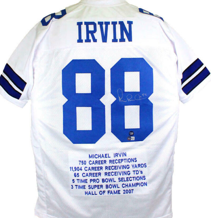 Michael Irvin Autographed Dallas Cowboys White Pro Style Stat Jersey-BAS COA