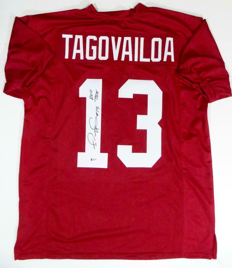 Tua Tagovailoa Signed Red College Style Jersey w/ Roll Tide (BAS COA)