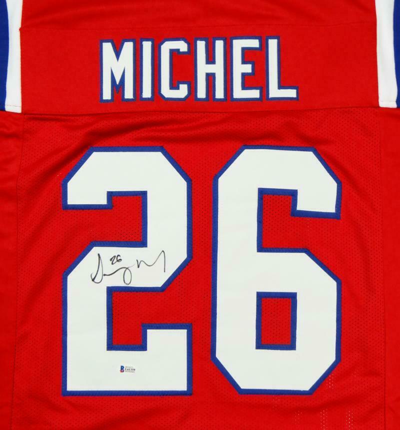 Sony Michel New England Patriots Autographed Red Pro Style Jersey- (BAS COA)