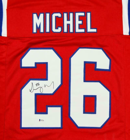 Sony Michel New England Patriots Autographed Red Pro Style Jersey- (BAS COA)
