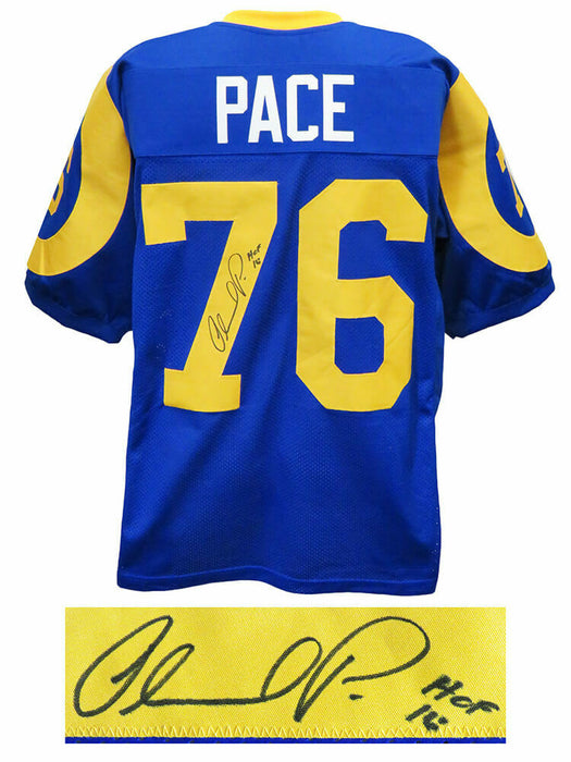 Orlando Pace Los Angeles Rams Signed Blue & Yellow T/B Custom Football Jersey w/HOF'16 SCHWARTZ (St. Louis)