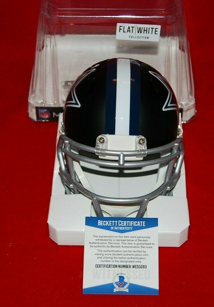 TONY ROMO Dallas Cowboys signed Flat Black Mini Helmet (BAS COA)