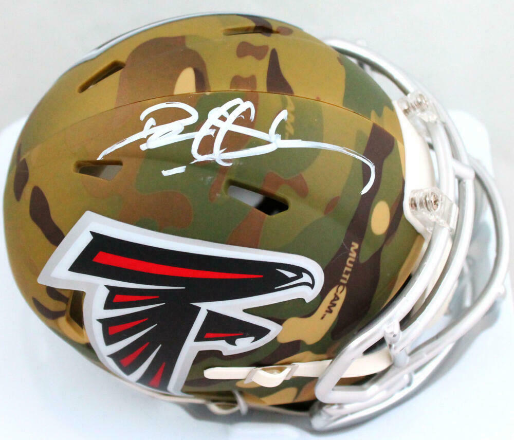 Deion Sanders Atlanta Falcons Signed Camo Speed Mini Helmet (BAS COA)