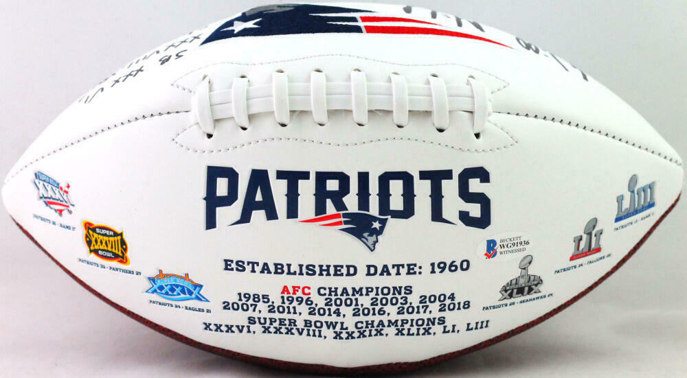 Willie McGinest New England Patriots Signed Logo Football W/ Insc- (BAS COA)