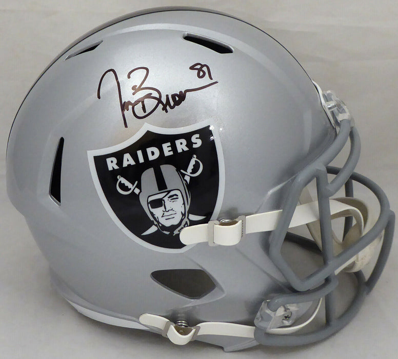 Tim Brown Oakland Raiders Signed Silver Full Size Speed Helmet (BAS COA)