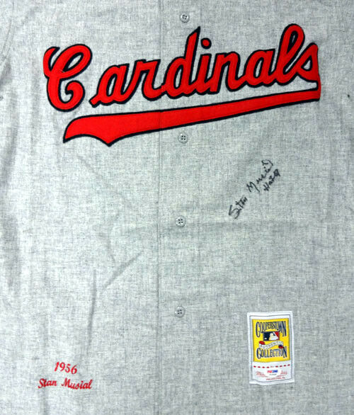 Stan Musial St. Louis Cardinals Signed Gray M&N Jersey 99161 (PSA COA)