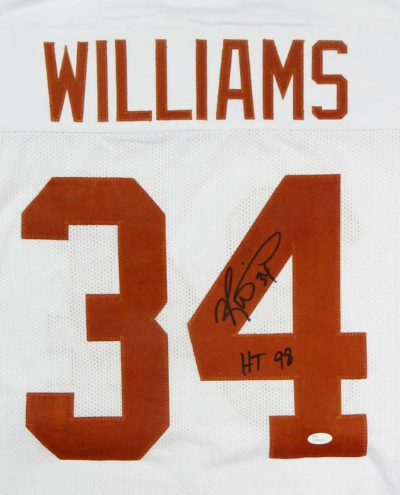 Ricky Williams Autographed White College Jersey W/ HT 98 (JSA COA)