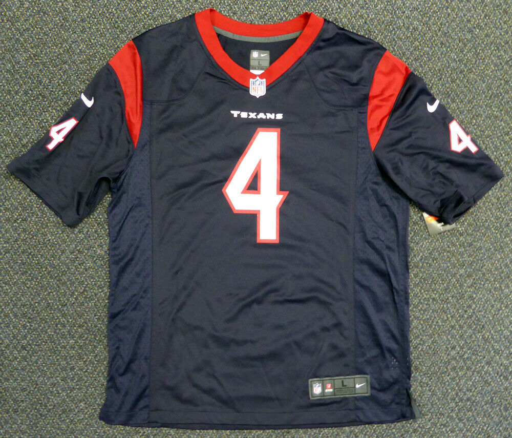 DESHAUN WATSON HOUSTON TEXANS AUTOGRAPHED SIGNED BLUE NIKE JERSEY SIZE L 122065 (BAS COA)