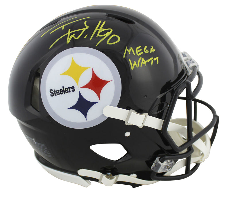T.J. Watt Pittsburgh Steelers Signed Proline Full-sized Speed Helmet with "Mega Watt" (JSA COA)