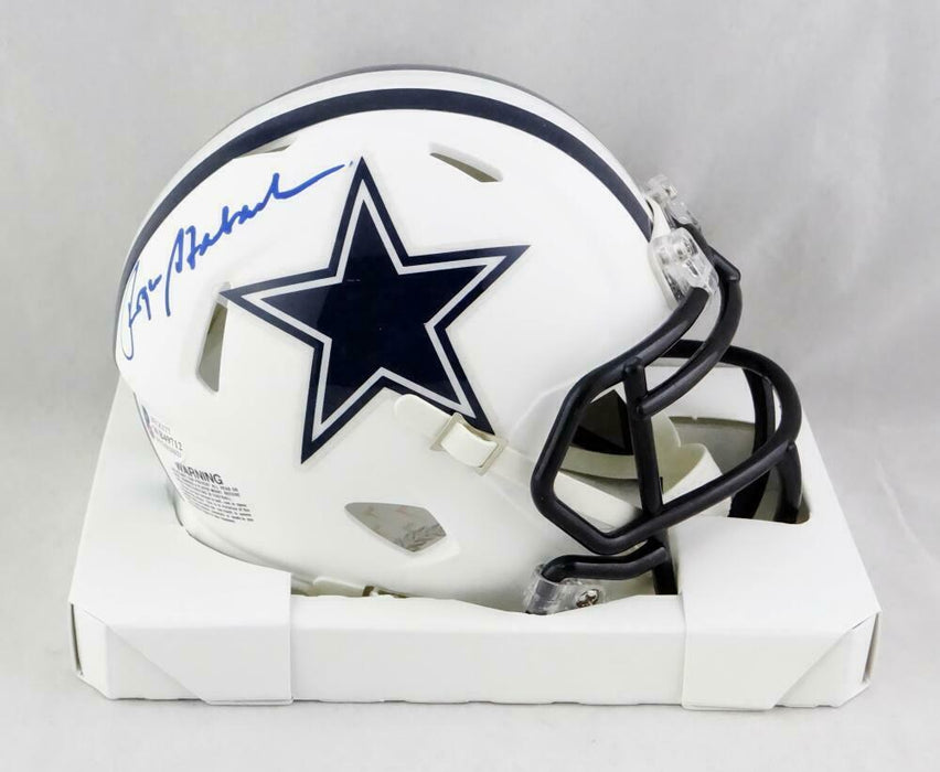 Roger Staubach Signed Dallas Cowboys Flat White Mini Helmet-Beckett W Auth *Blue