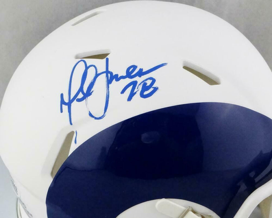 Marshall Faulk Los Angeles Rams Signed LA Rams AMP Speed Mini Helmet *Blue BAS COA (St. Louis)