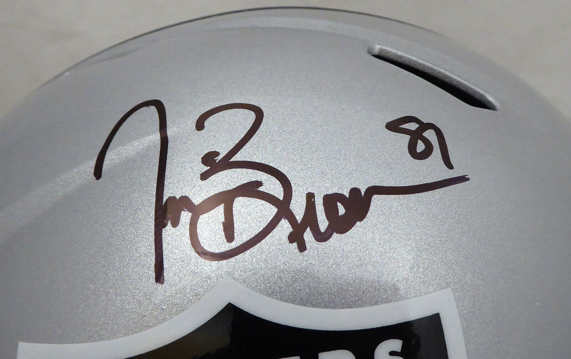 Tim Brown Oakland Raiders Signed Silver Full Size Speed Helmet (BAS COA)