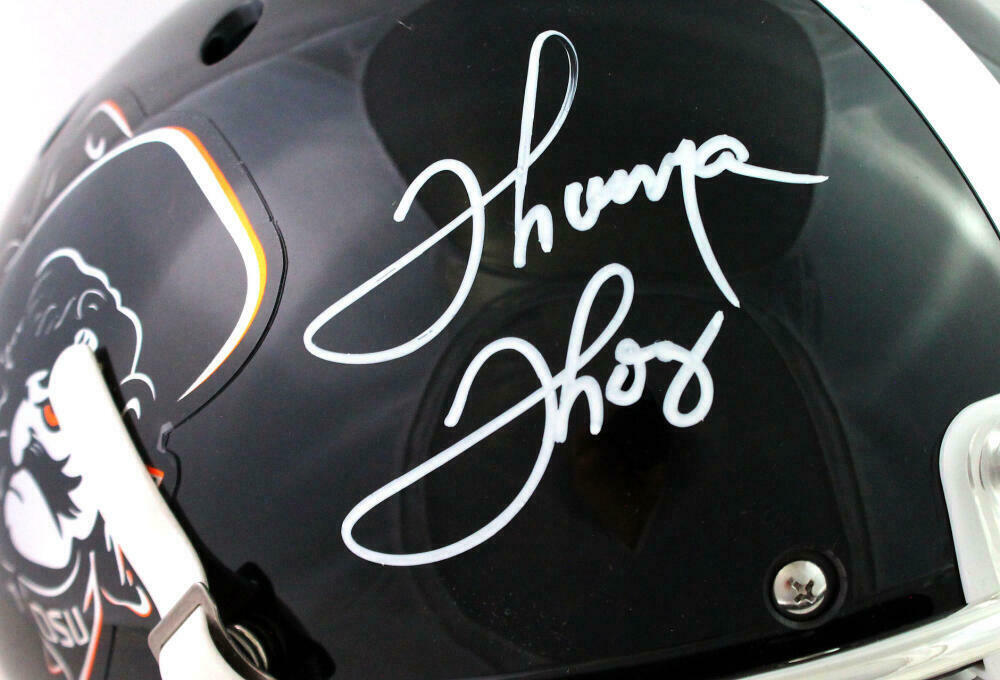 Thurman Thomas Oklahoma State Signed F/S Black Icy Helmet (JSA COA)