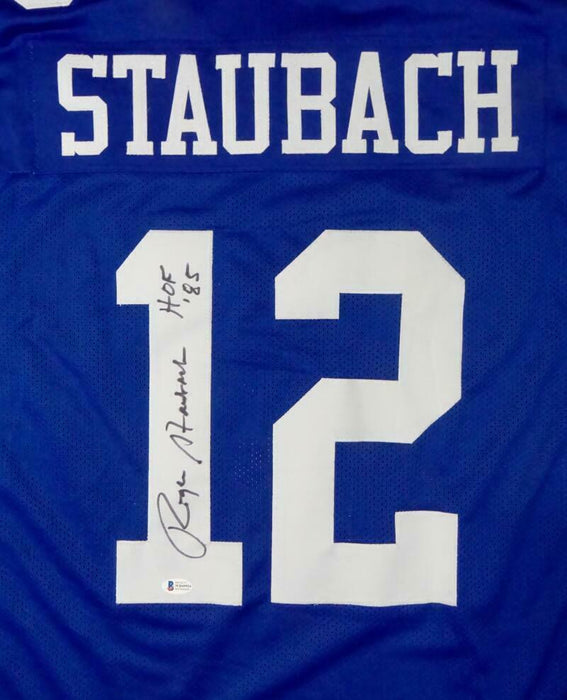 Roger Staubach Autographed Dallas Cowboys Blue Pro Style Jersey w/ HOF - (BAS COA)