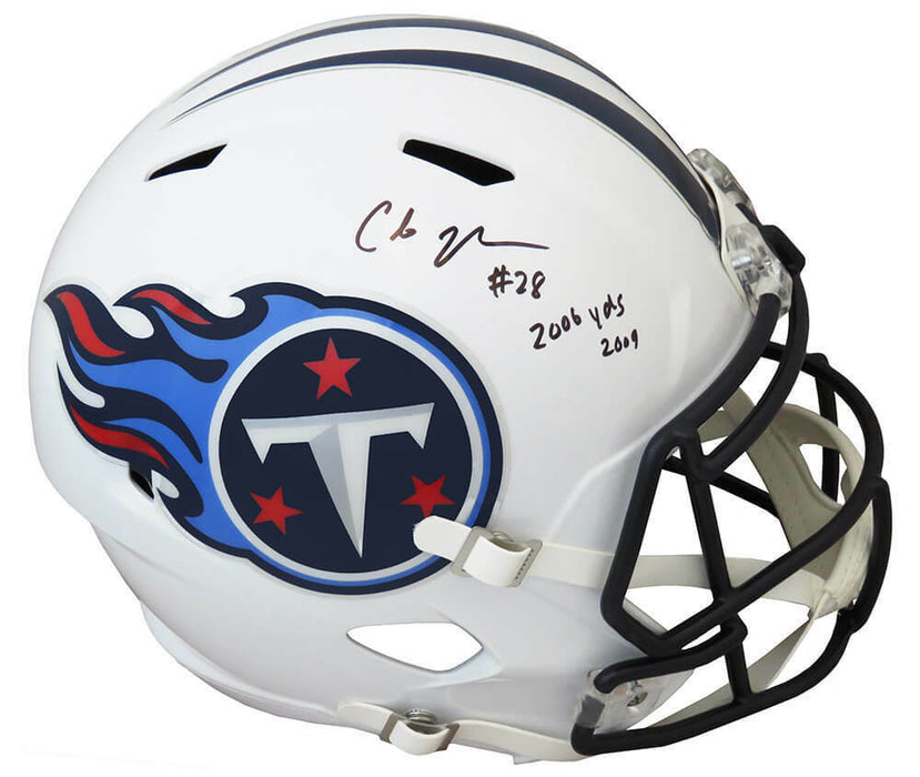 Chris Johnson Tennessee Titans Signed T/B Riddell F/S Replica Speed Helmet w/Insc (SCHWARTZ)