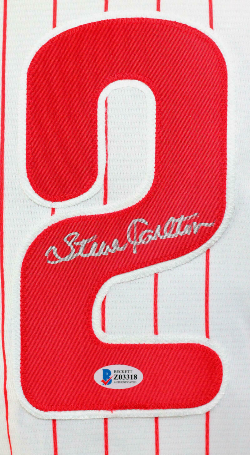 Steve Carlton Philadelphia Phillies Signed Phillies Pinstripe Majestic Jersey *2 (BAS COA)
