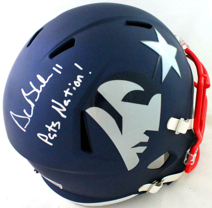 Drew Bledsoe New England Patriots Signed New England Patriots Full-sized AMP Speed Helmet with Insc (BAS COA)