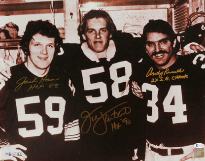 Jack Lambert, Jack Ham, Andy Russell Pittsburgh Steelers Signed 16x20 B&W Photo with 3 Insc (BAS COA)