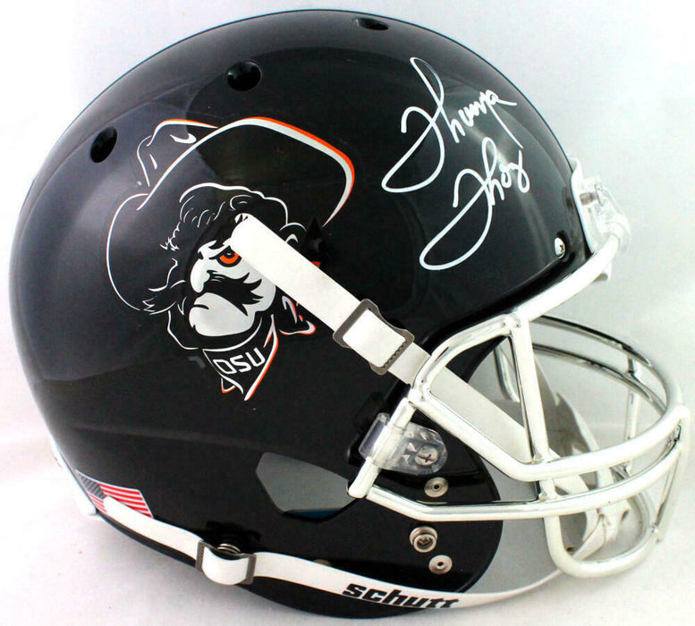 Thurman Thomas Oklahoma State Signed F/S Black Icy Helmet (JSA COA)