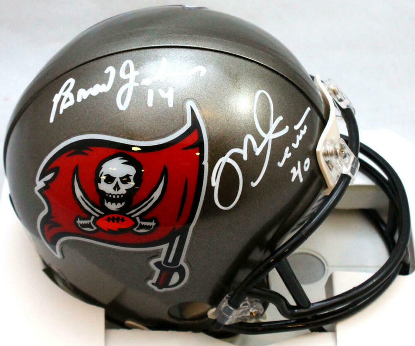 Mike Alstott & Brad Johnson Tampa Bay Buccaneers Signed 97-13 TB Mini Helmet (BAS COA)