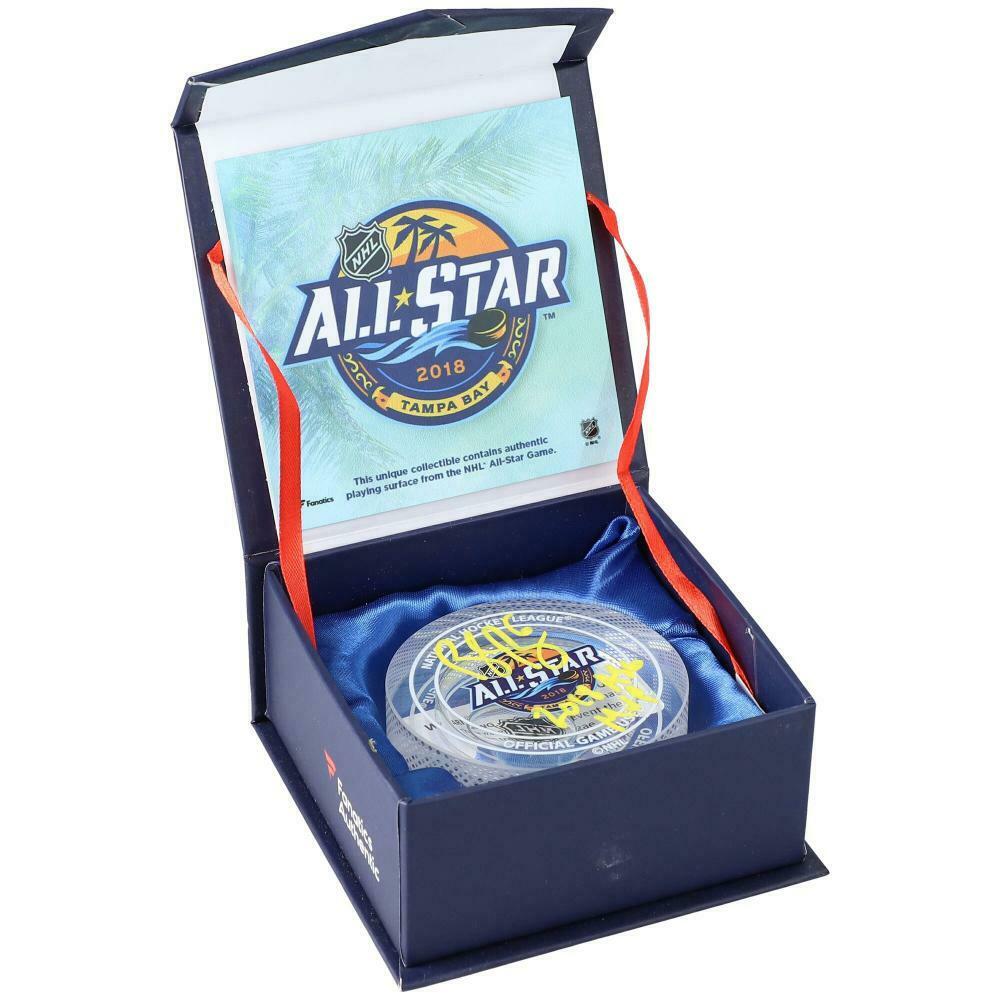 Brock Boeser Vancouver Canucks Signed 2018 AS Game Used Ice Crystal Puck Display (FAN COA)