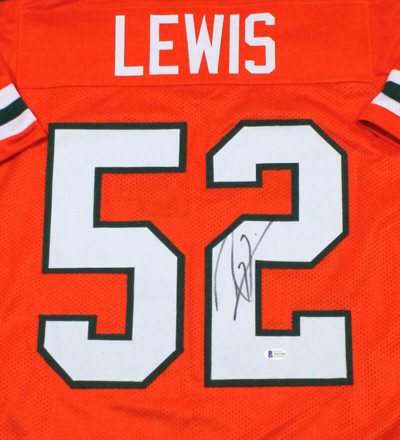 Ray Lewis 	Miami Hurricanes Signed Orange College Style Jersey (BAS COA)