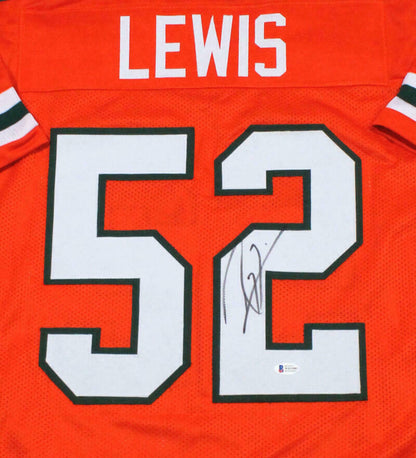 Ray Lewis 	Miami Hurricanes Signed Orange College Style Jersey (BAS COA)