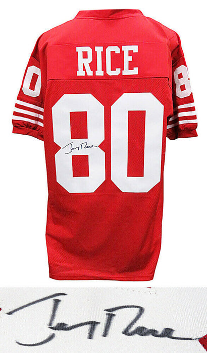 Jerry Rice San Francisco 49ers Signed Red Throwback Football Jersey (SCHWARTZ)