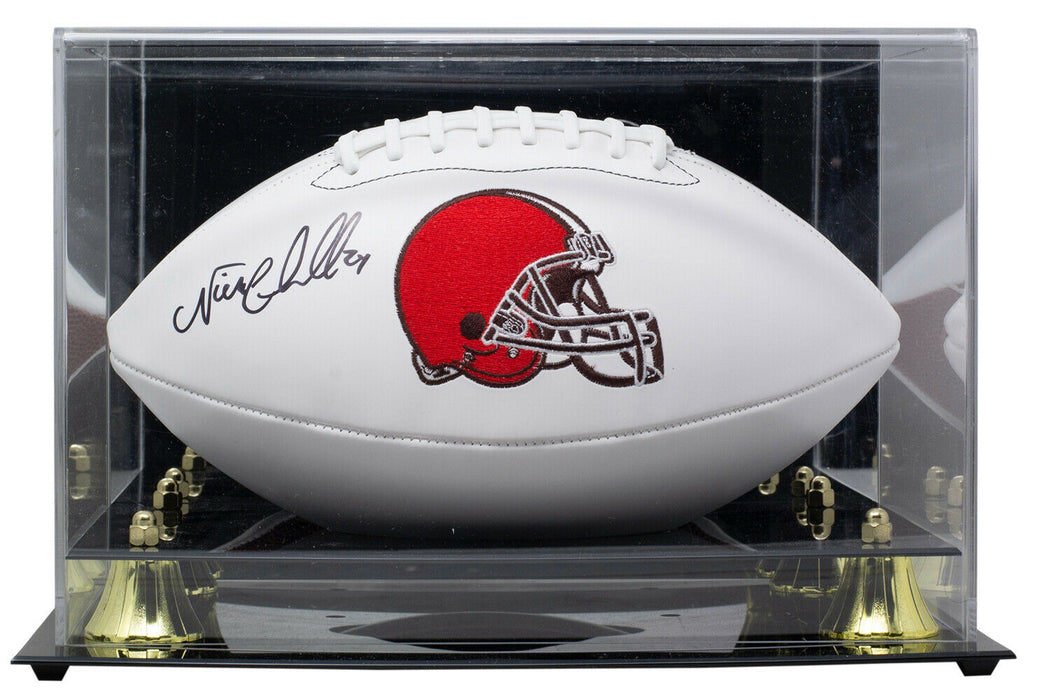 Nick Chubb Cleveland Browns Signed White Logo Football w/Case (JSA COA)