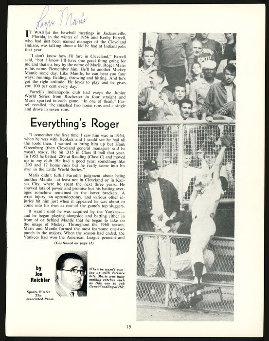 Roger Maris New York Yankees Autographed 8.5x11 Magazine Page Photo #I01047 (PSA/DNA COA)
