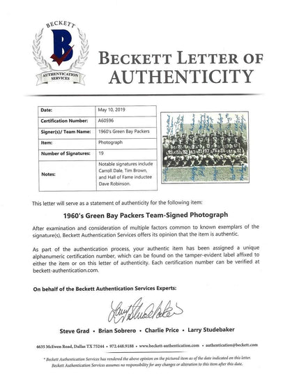 Robinson Dale Green Bay Packers 1966 Packers Autographed Signed 8x10 Photo 19 Sigs A60596 (BAS COA)