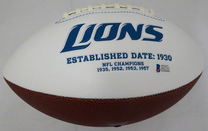 BARRY SANDERS DETROIT LIONS AUTOGRAPHED SIGNED LIONS WHITE LOGO FOOTBALL 125725 (BAS COA)