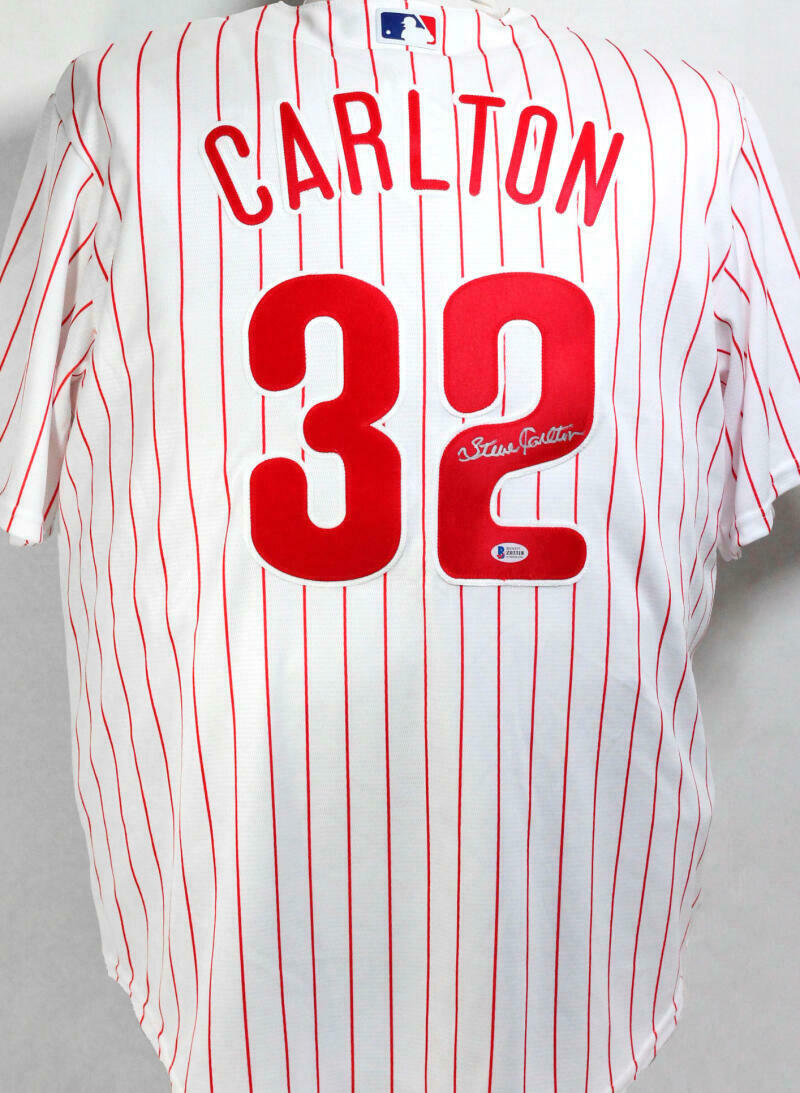 Steve Carlton Philadelphia Phillies Signed Phillies Pinstripe Majestic Jersey *2 (BAS COA)