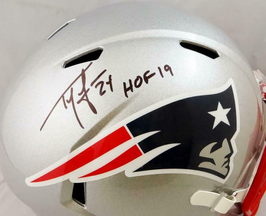 Ty Law New England Patriots Signed F/S Speed Helmet w/ HOF (BAS COA)