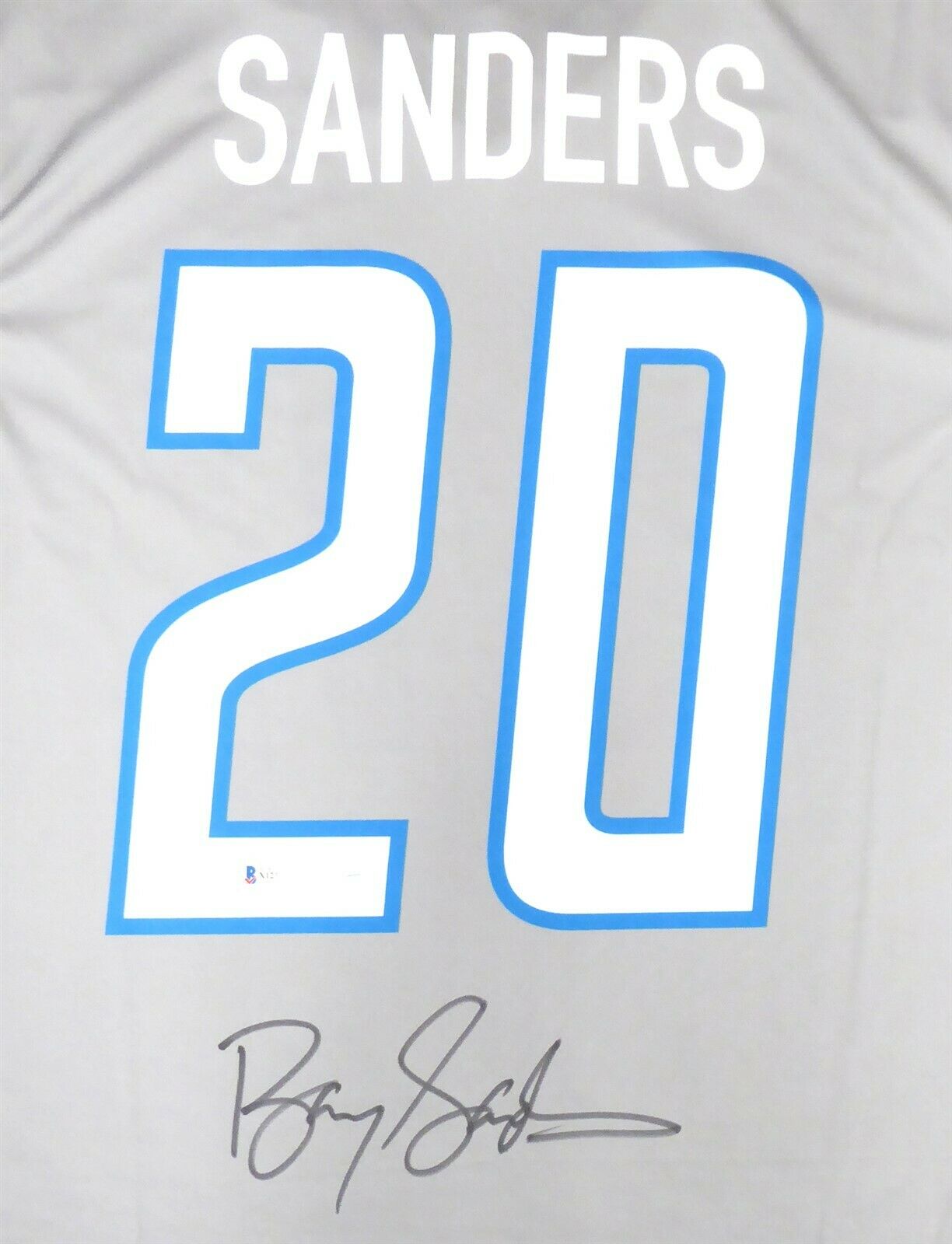 BARRY SANDERS DETROIT LIONS AUTOGRAPHED SIGNED GRAY NIKE JERSEY SIZE L 191118 (BAS COA)