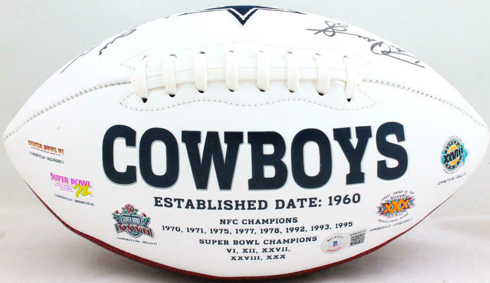 Drew Pearson Tony Hill Signed Dallas Cowboys Logo Football w/2 Insc- (BAS COA)