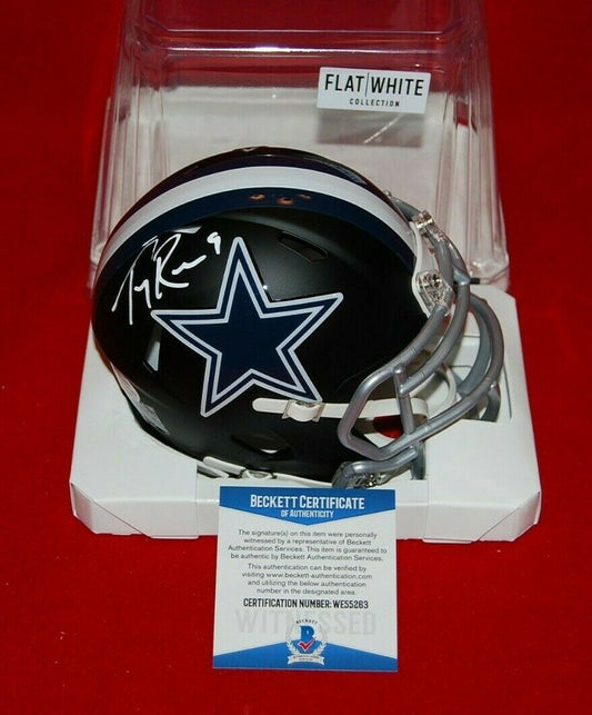 TONY ROMO Dallas Cowboys signed Flat Black Mini Helmet (BAS COA)