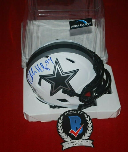 CHARLES HALEY Dallas Cowboys signed Lunar Eclipse Mini Helmet (BAS COA)