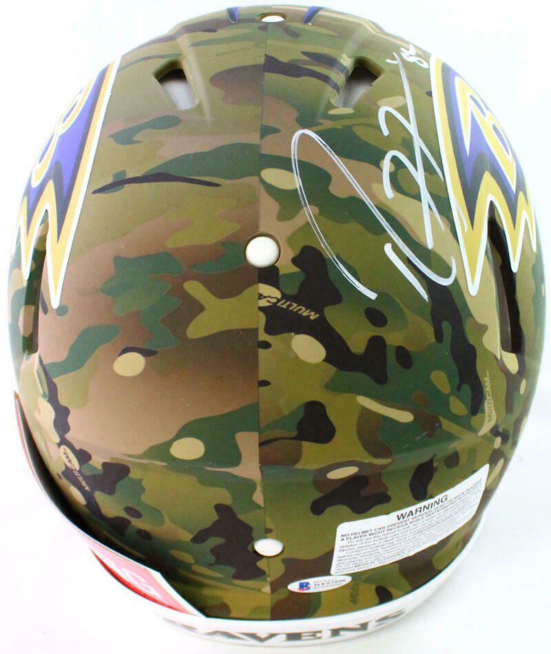 Ray Lewis Baltimore Ravens Signed Full Size Camo Authentic Helmet (BAS COA)